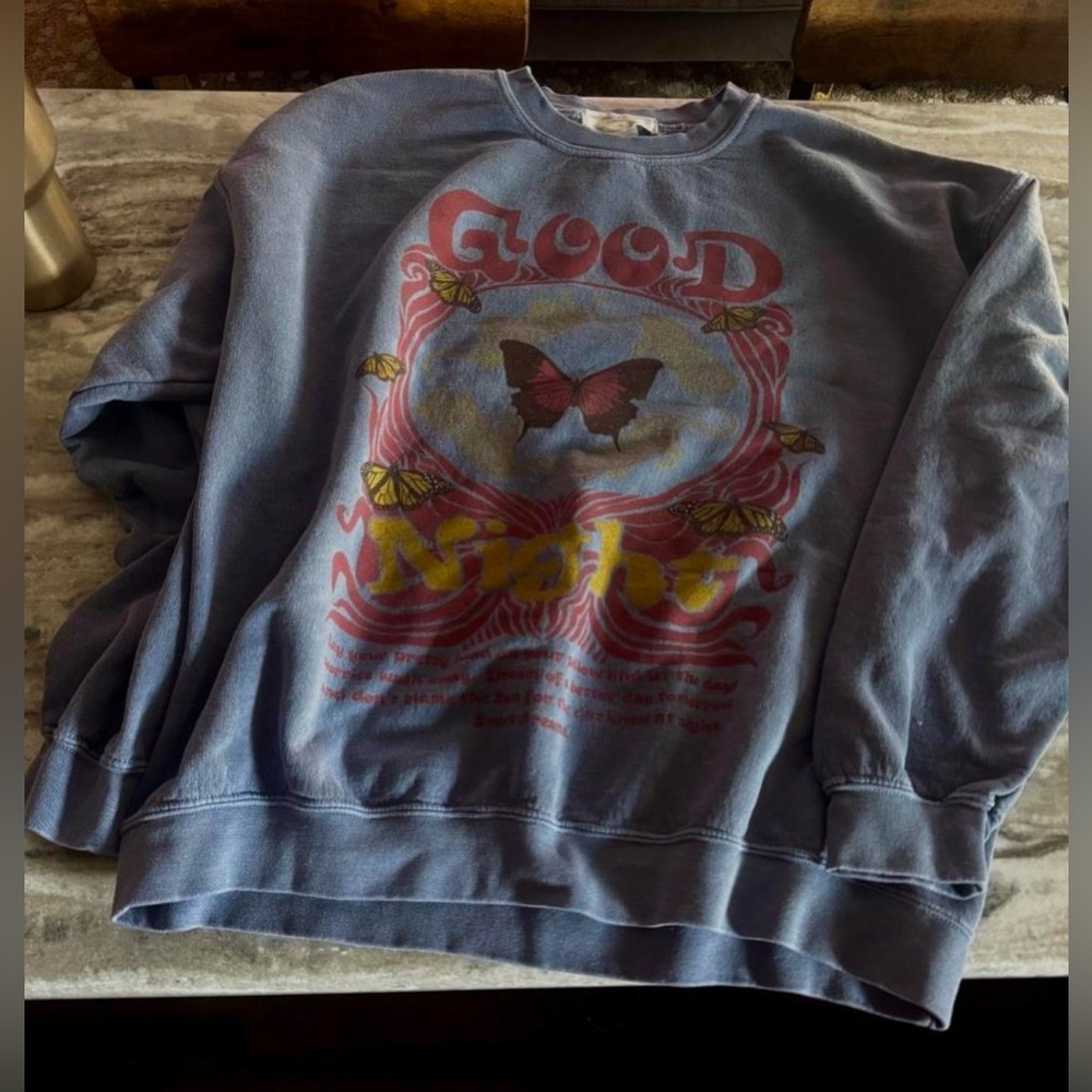Project Social Club U/O Blue Graphic Butterfly Sweatshirt Good night